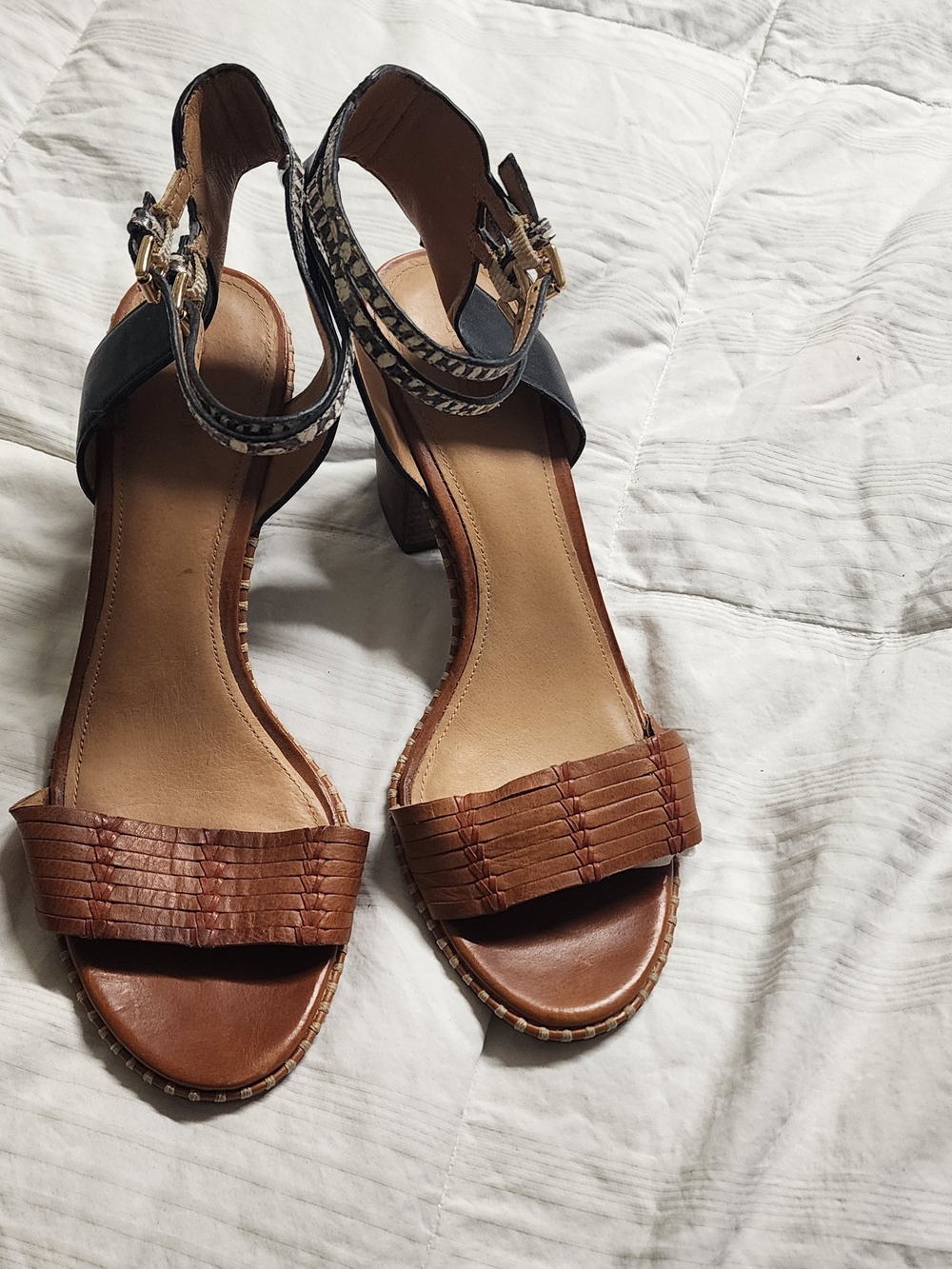 Coach PEXTON Leather Women's Brown and Black  And Multi Block Heel Sandals